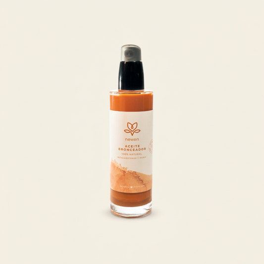 Aceite Bronceador Monoi con fondo marfil