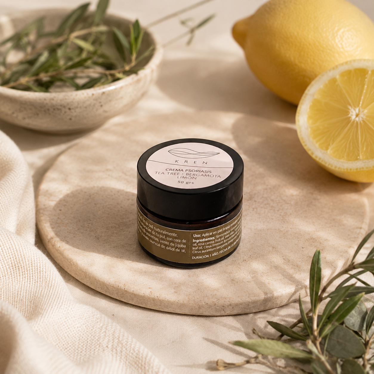 Crema Psoriasis Tea Tree · Bergamota · Limón – 50 g