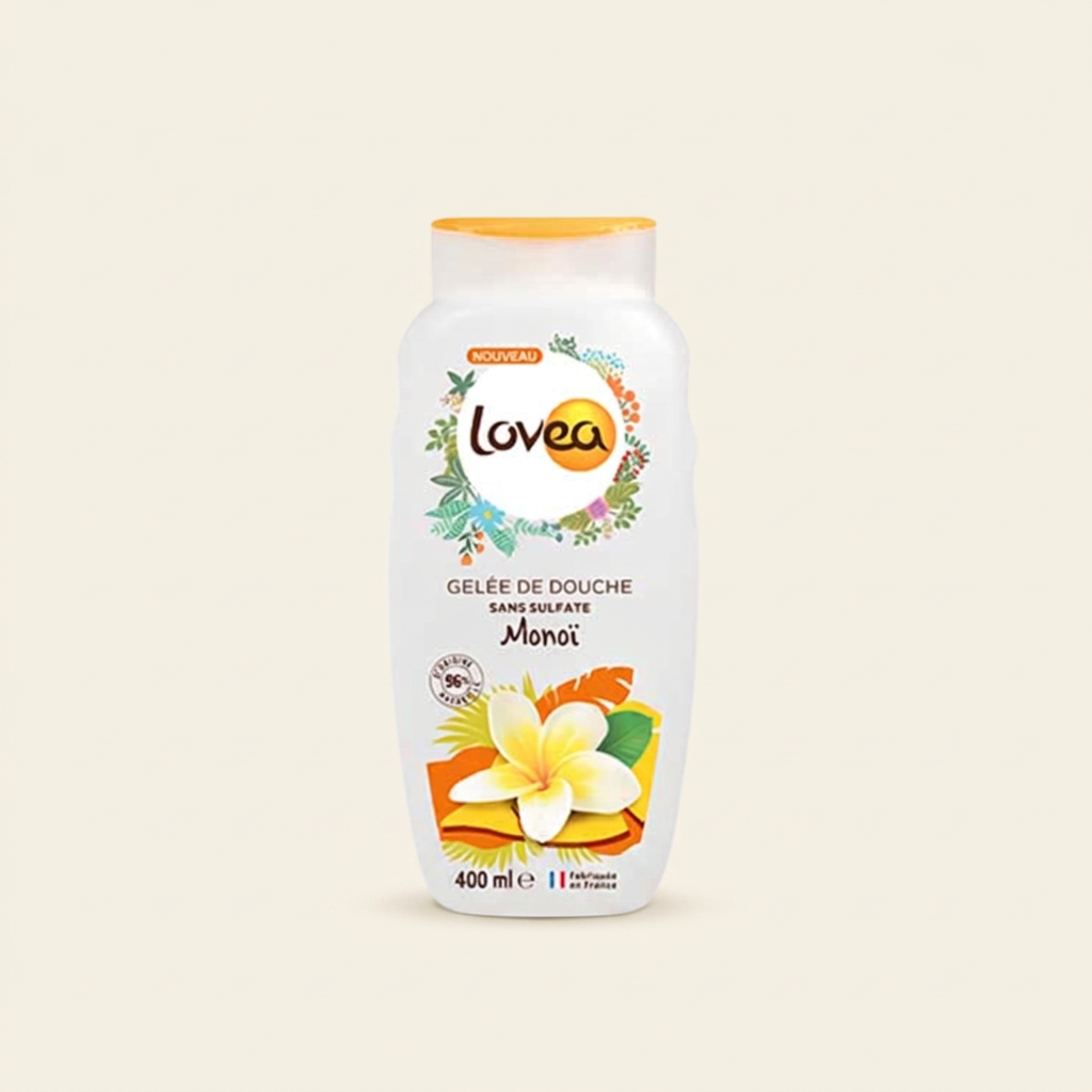 Gel de ducha Monoï con fondo marfil