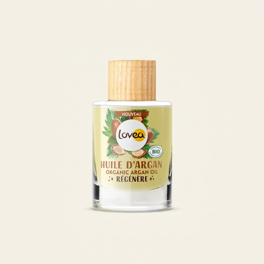 Aceite de Argán Orgánico con fondo marfil