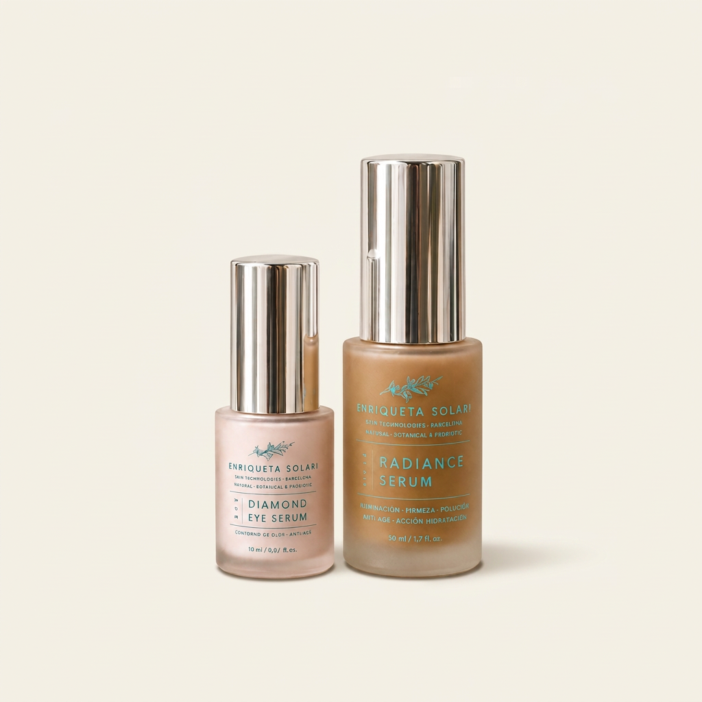 Dúo Regenerador Intensivo Diamond Eye Serum y Radiance Serum sobre fondo marfil