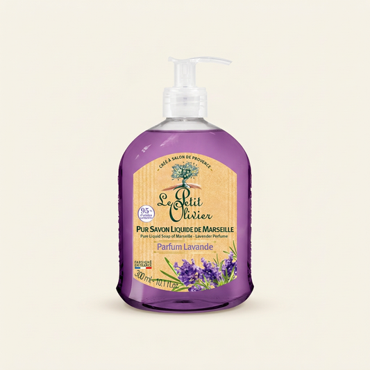 Jabón líquido de Marsella Lavanda con fondo marfil
