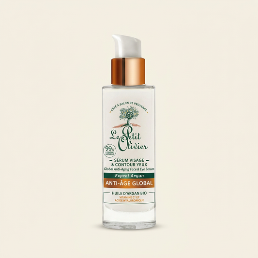 Sérum y contorno de ojos Argán con fondo marfil