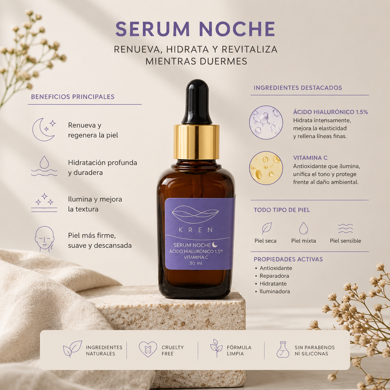 Serum Noche Ácido Hialurónico 1,5% + Vitamina C – 30 ml