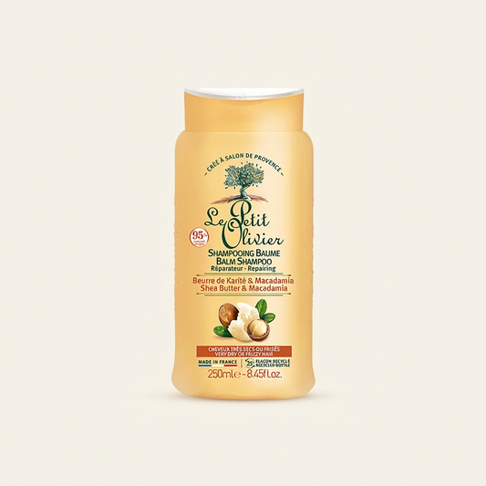 Shampoo Karité y Macadamia con fondo marfil